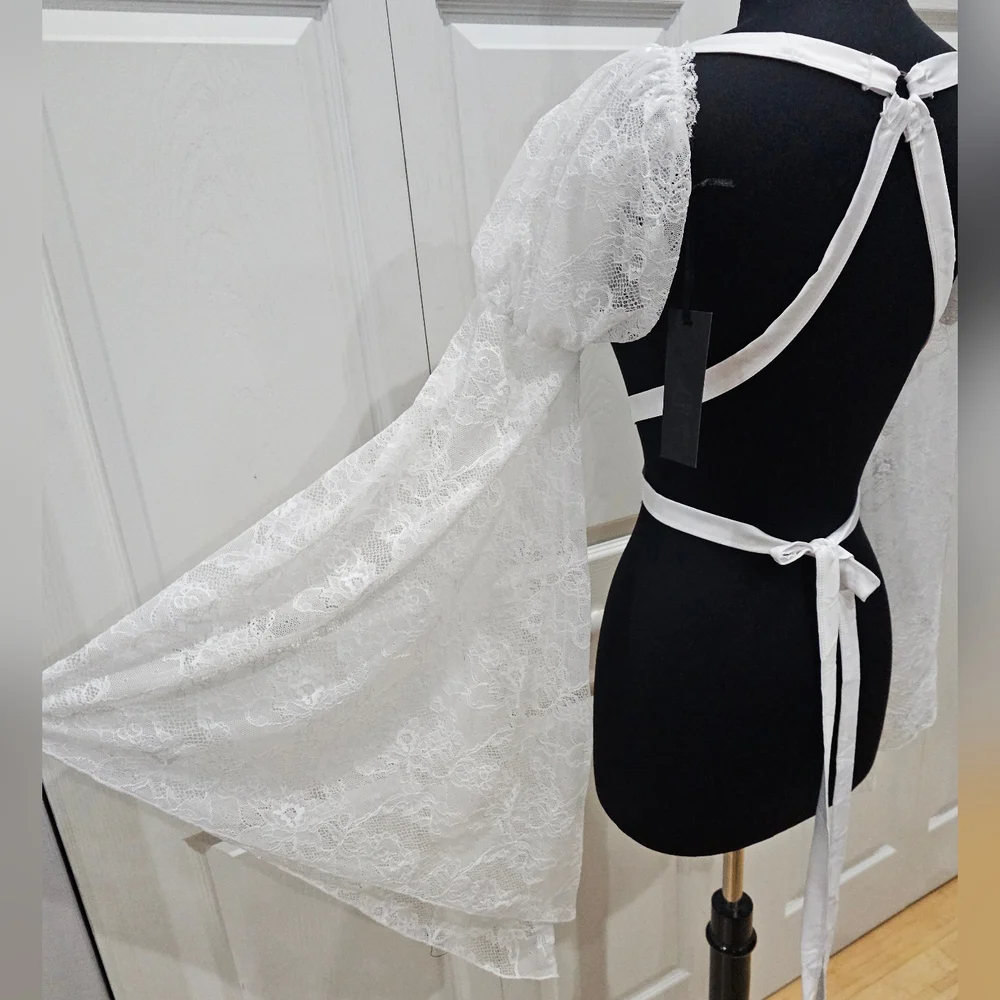 Dolls Kill Widow Goth White Lace Buckle Somber Soul Bondage Harness Shrug Top OS - Picture 9 of 10
